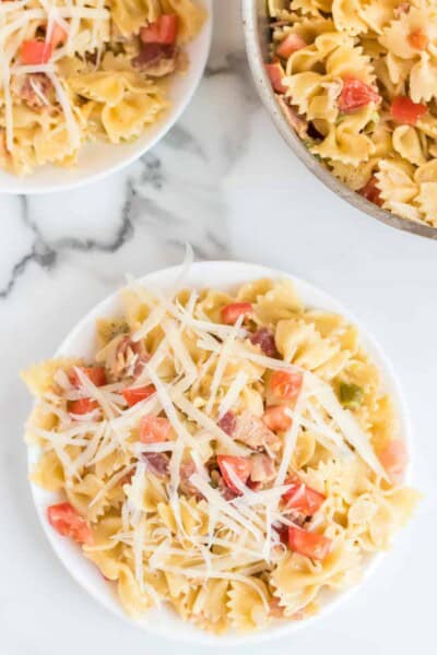 Creamed Pasta With Bacon + Vegetables 