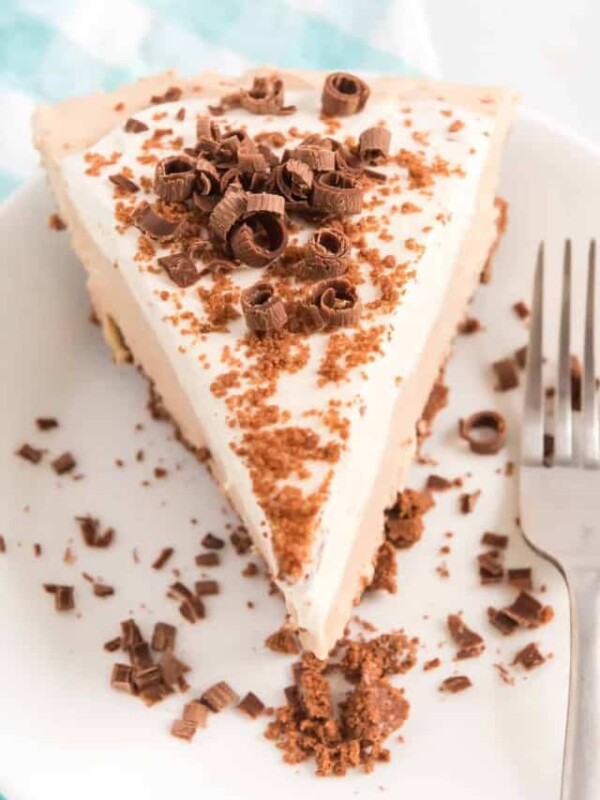 a slice of peanut butter pie on a white plate