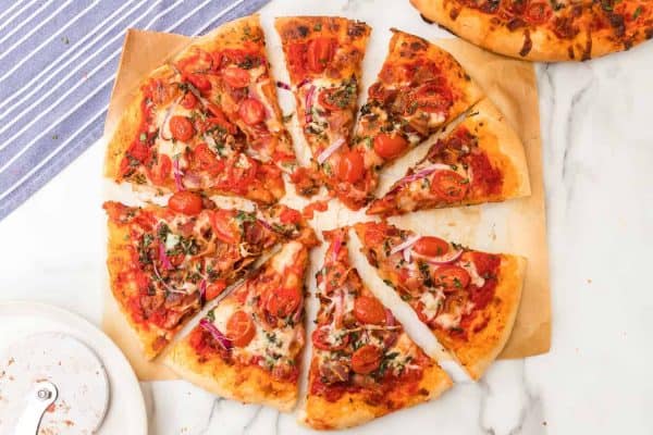 Herb and Tomato Bacon Pizza — Homemade Bacon Pizza with Herbs