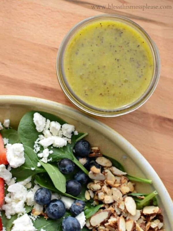 Berry Spinach Salad with Citrus Poppy Seed Dressing on the side.