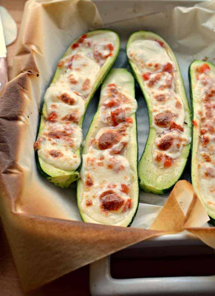 Zucchini Boats with Tomatoes and Fresh Mozzarella | Healthy Appetizer