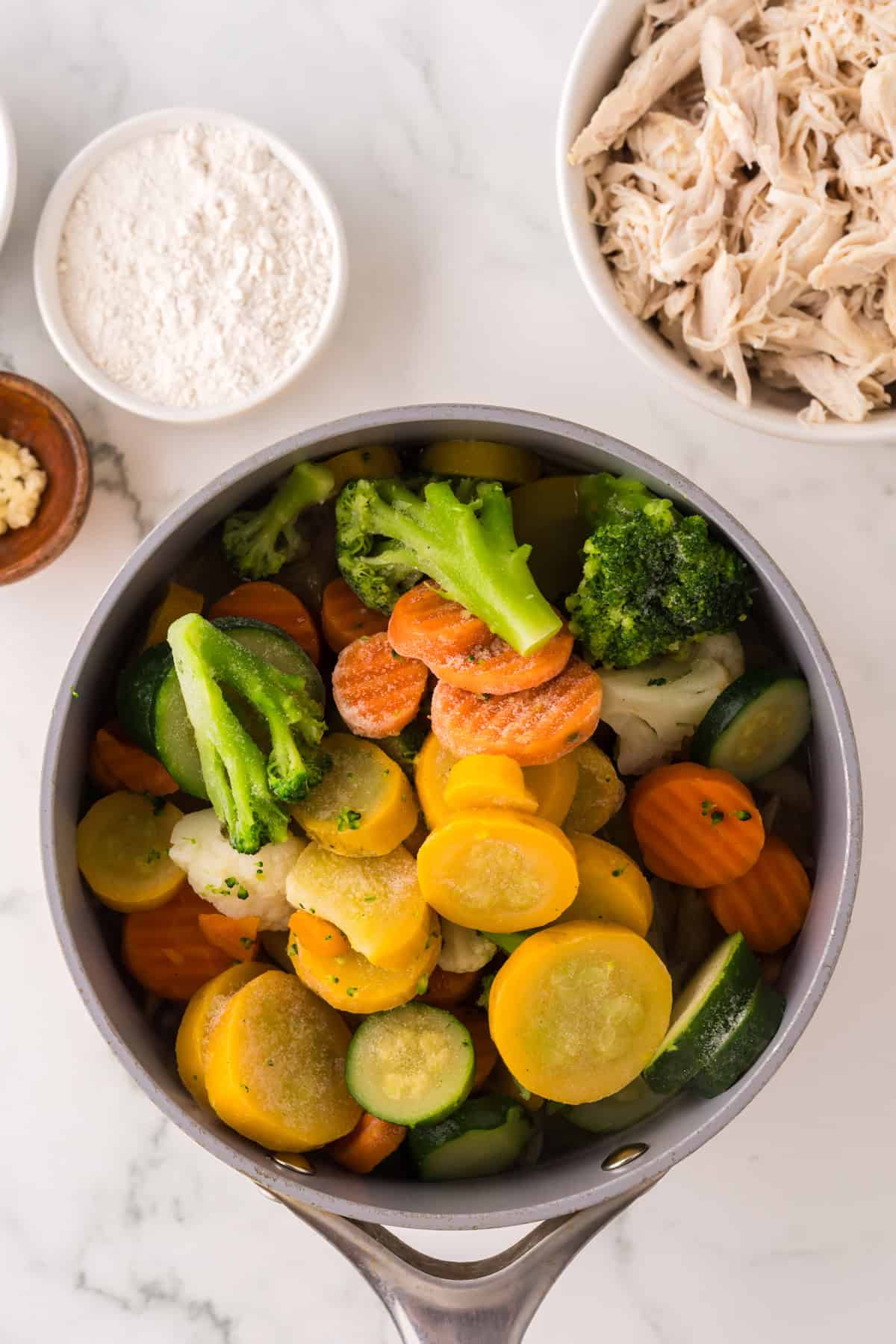 Vegetables in a pot ready to cook.