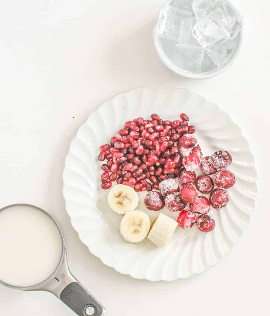 pomegranates bananas and cranberries for smoothie