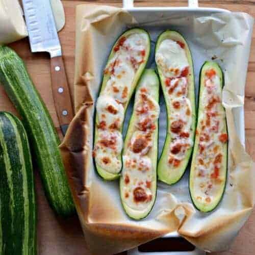 Zucchini Boats with Tomatoes and Fresh Mozzarella | Healthy Appetizer