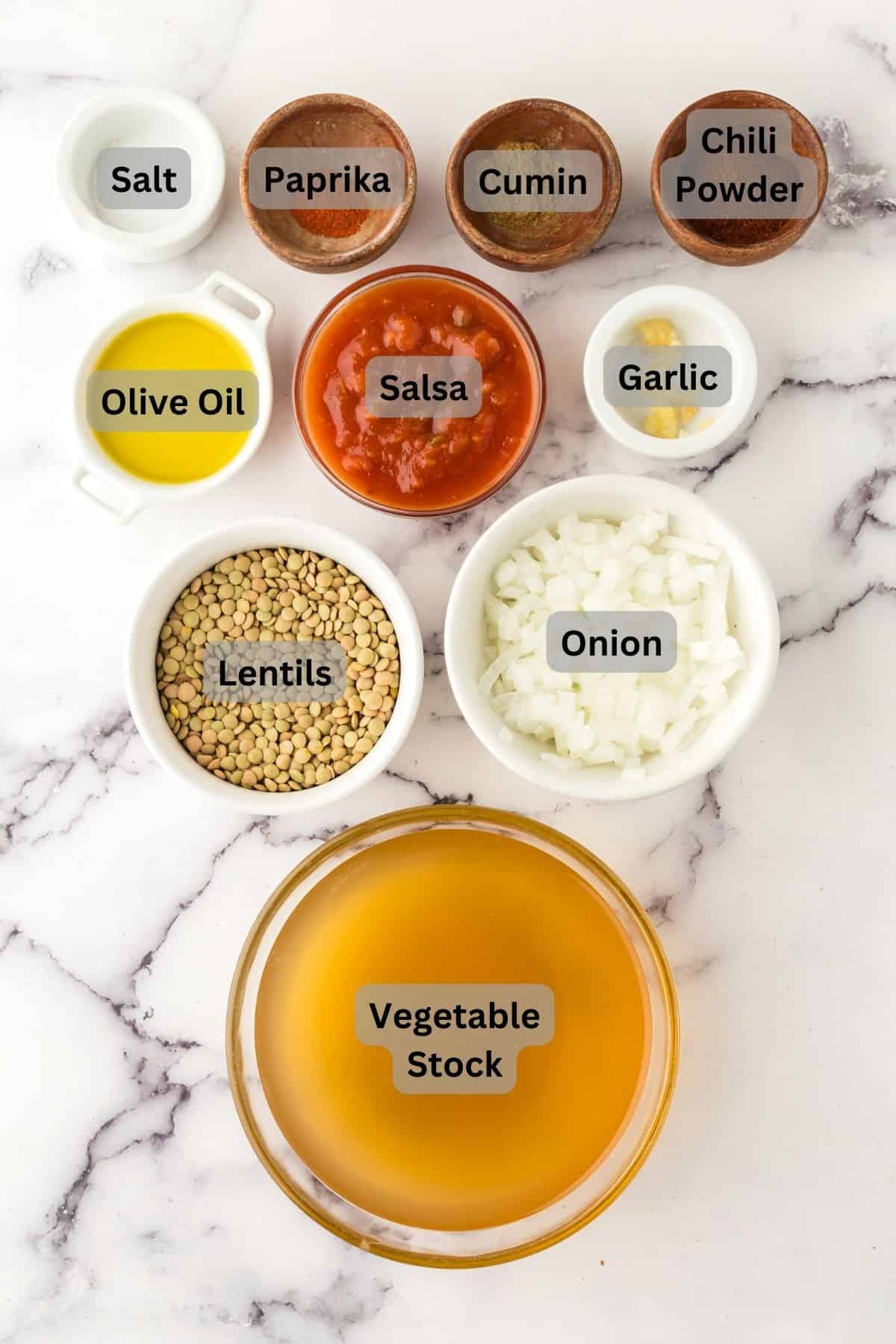 Ingredients for making lentil tacos.