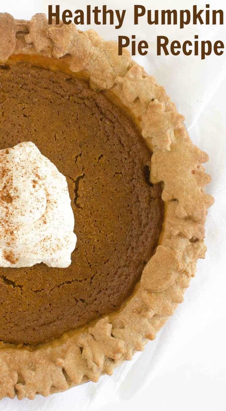 healthier pumpkin pie with decorative leaves in the crust.