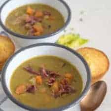 Two bowls of instant pot split pea soup