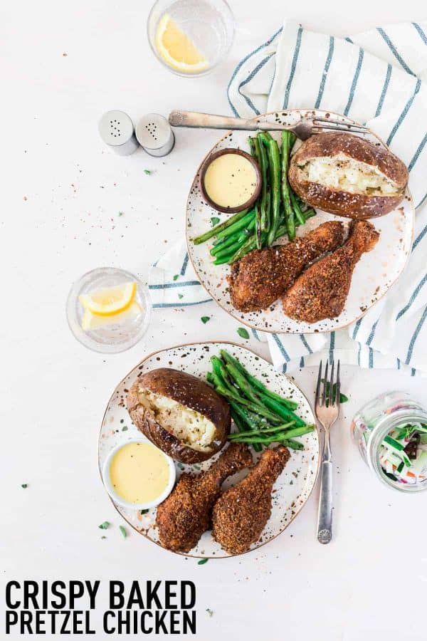 Crispy Baked Chicken Drumsticks + Pretzel Coating | Chicken Leg Recipe