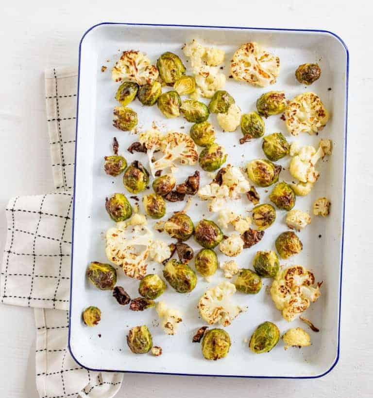 Easy Roasted Brussels Sprouts + Cauliflower Recipe