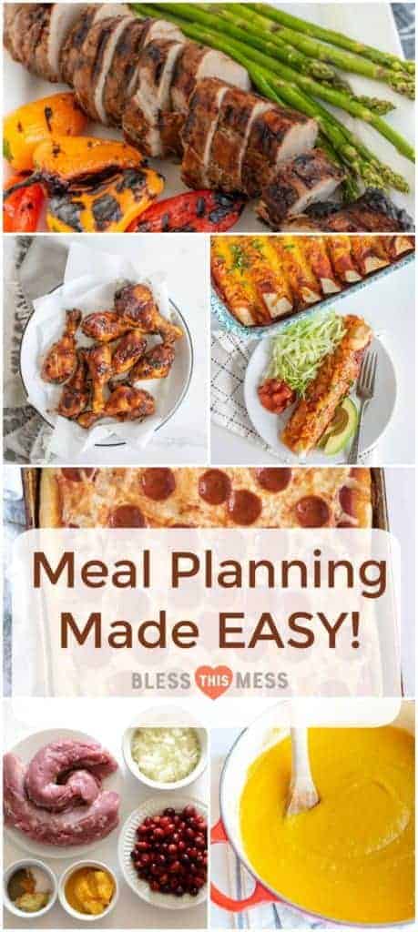 text reads "meal planning made easy" with a collage of different meals