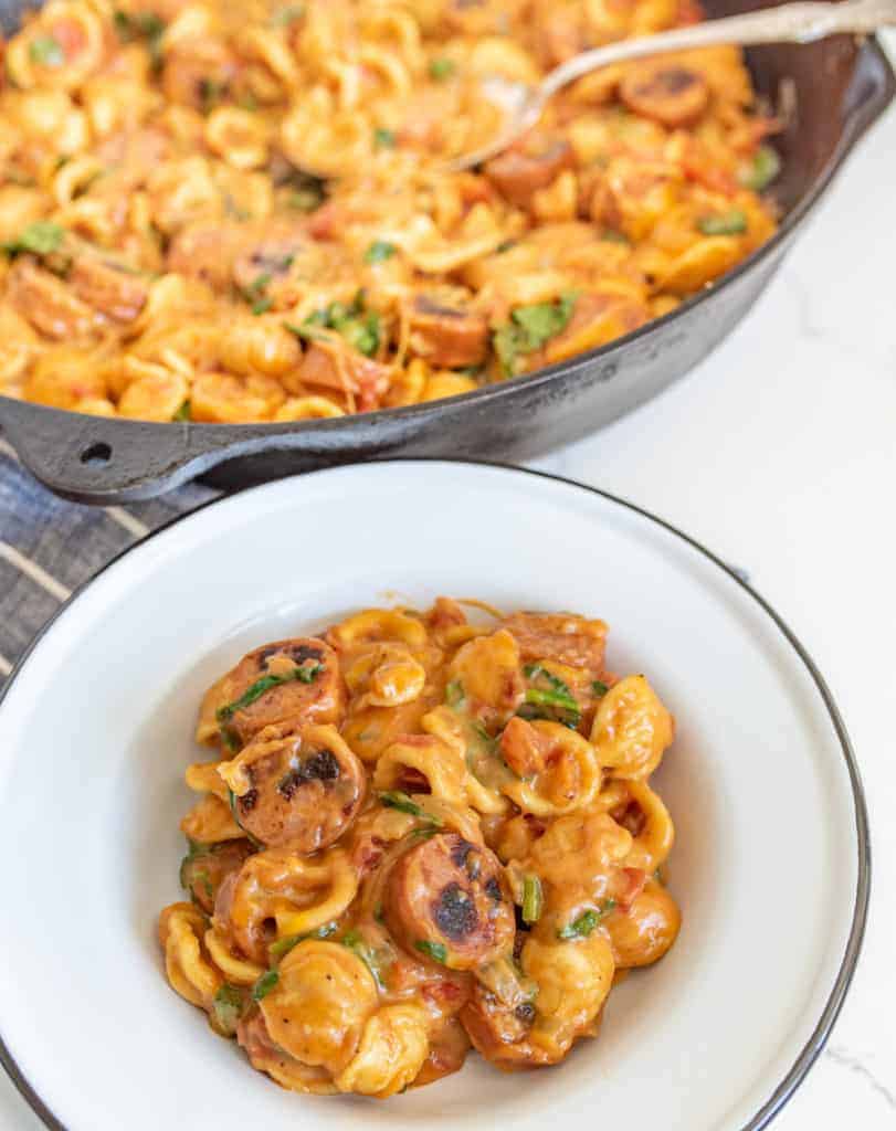 One Pot Cheesy Sausage Pasta — Bless This Mess