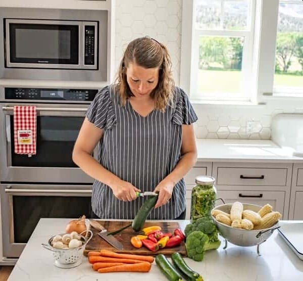 melissa in her kitchen processing veggies