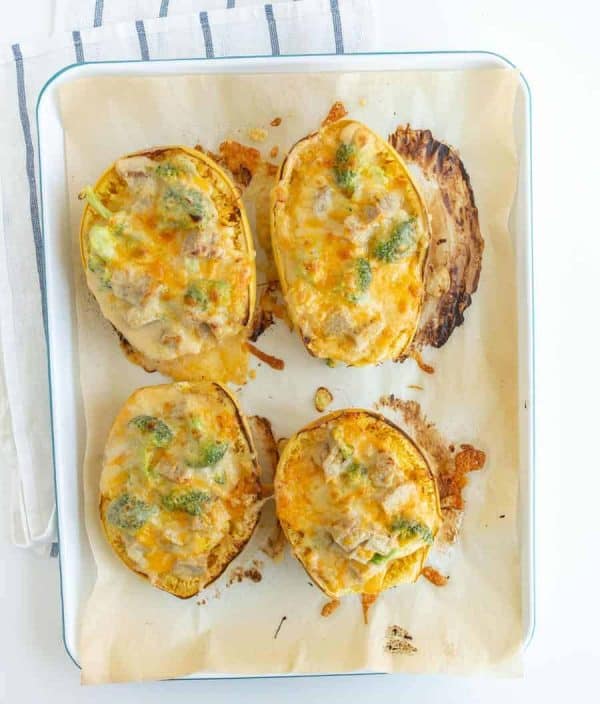 Cheesy Chicken and Broccoli Stuffed Spaghetti Squash — Bless this Mess