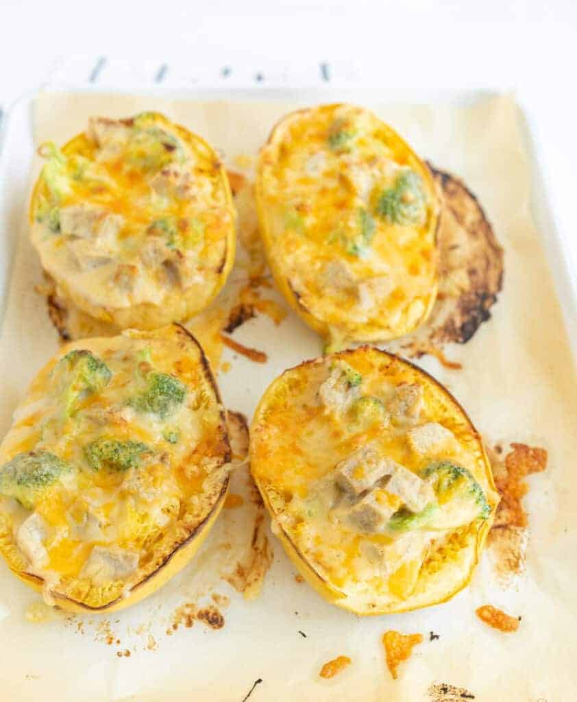 Cheesy Chicken and Broccoli Stuffed Spaghetti Squash — Bless this Mess