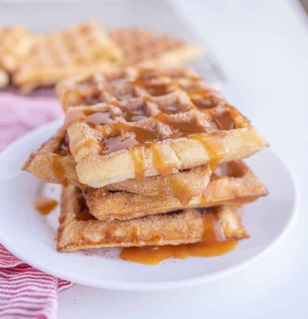 Churro Waffles With Caramel Sauce | Easy Homemade Waffle Recipe