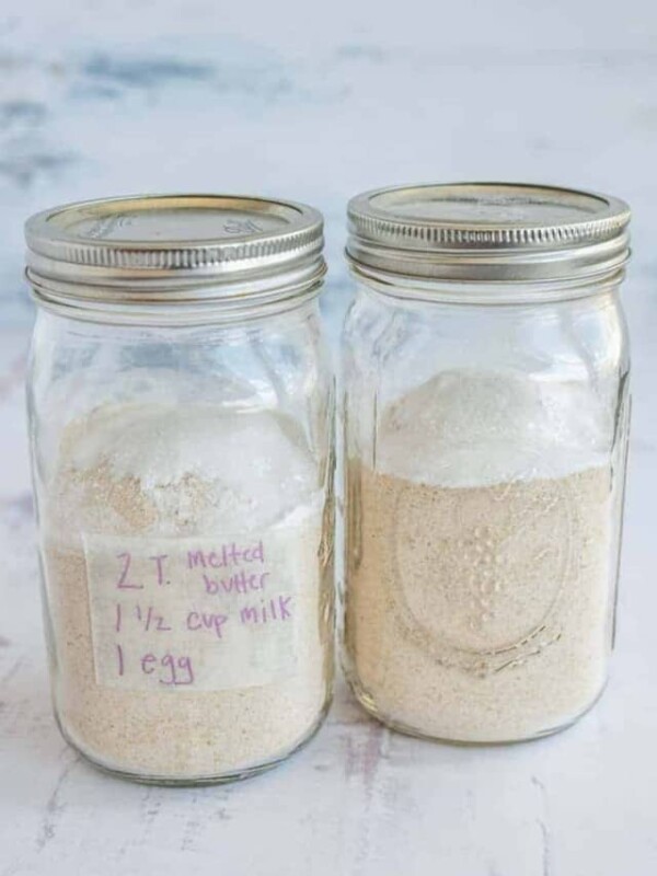 homemade dry pancake mix in two mason jar