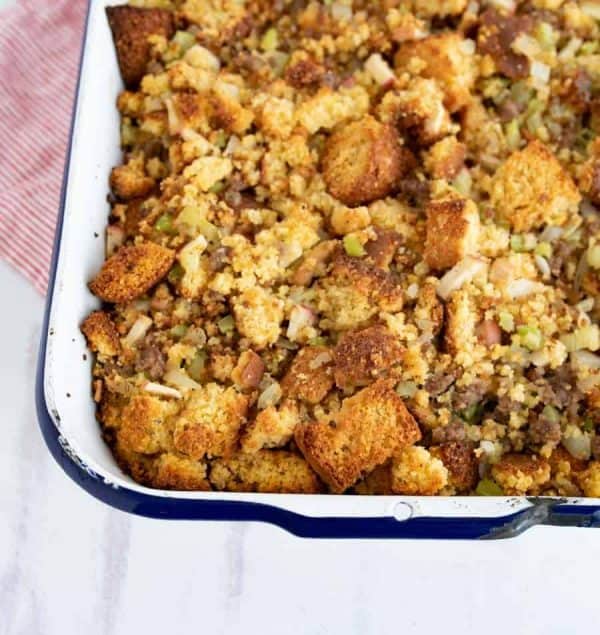 Cornbread Dressing with Sausage and Apples — Bless this Mess