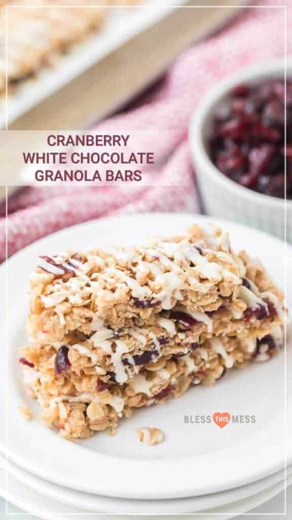 text reads "cranberry white chocolate granola bars"