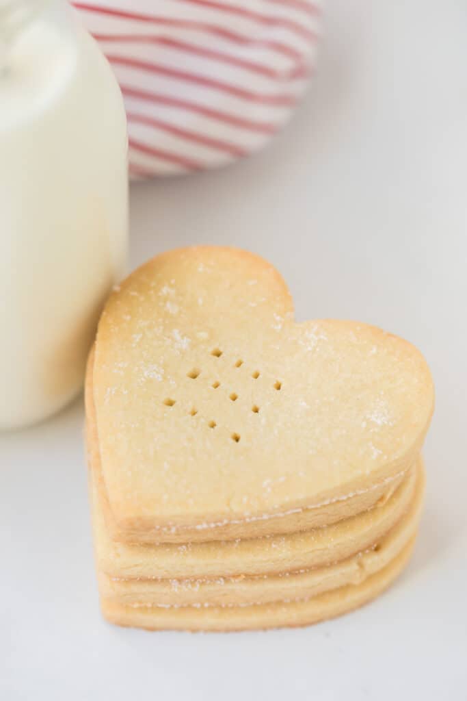 heart shaped shortbread cookies with fork punctures