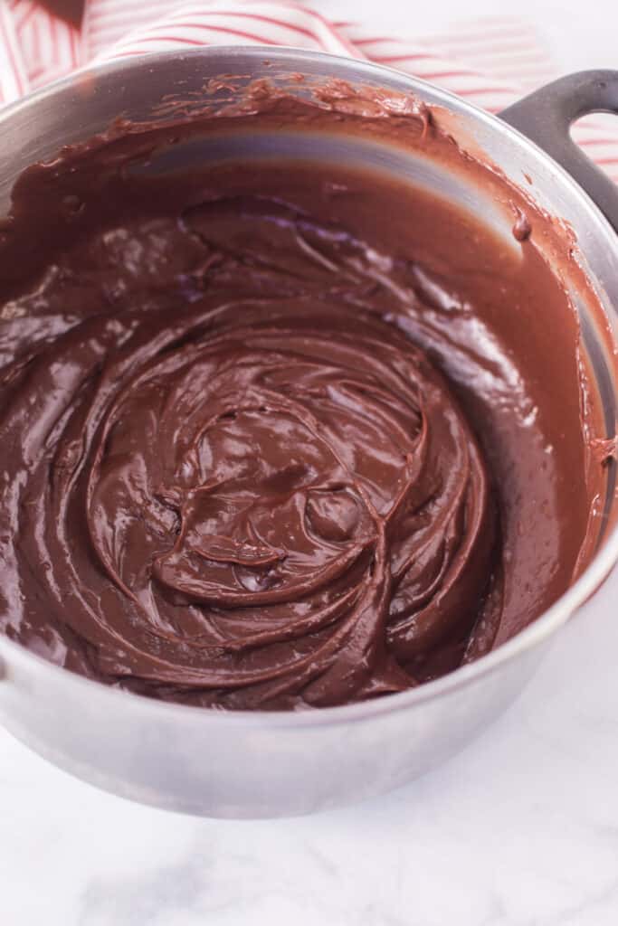chocolate pudding in a mixing bowl
