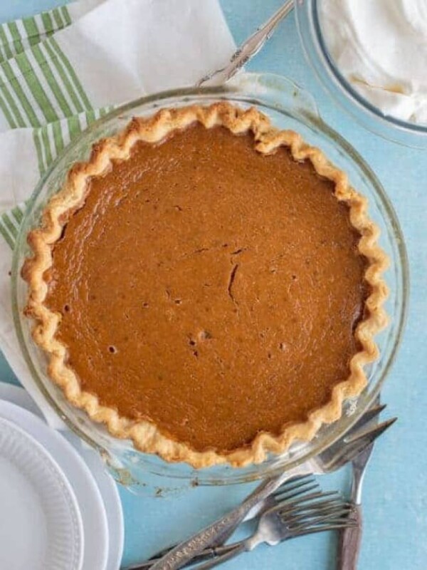 perfect homemade pumpkin pie, whole, top view