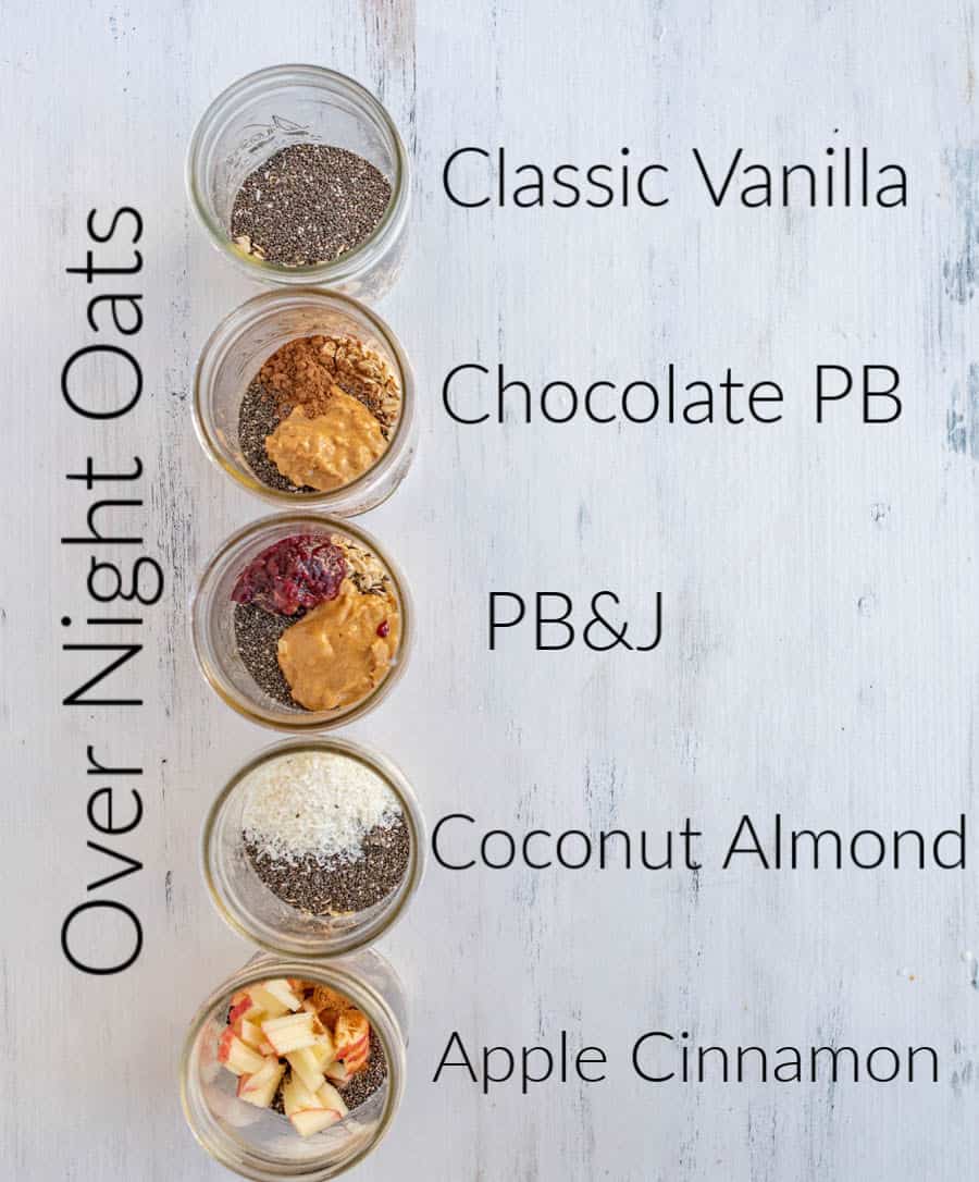 5 kinds of oats from the top down including classic vanilla and apple cinnamon