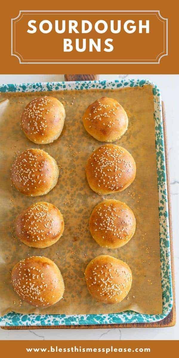 pin with text of sourdough buns recipe.