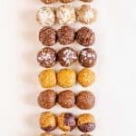 Rows of different types of date energy bites.