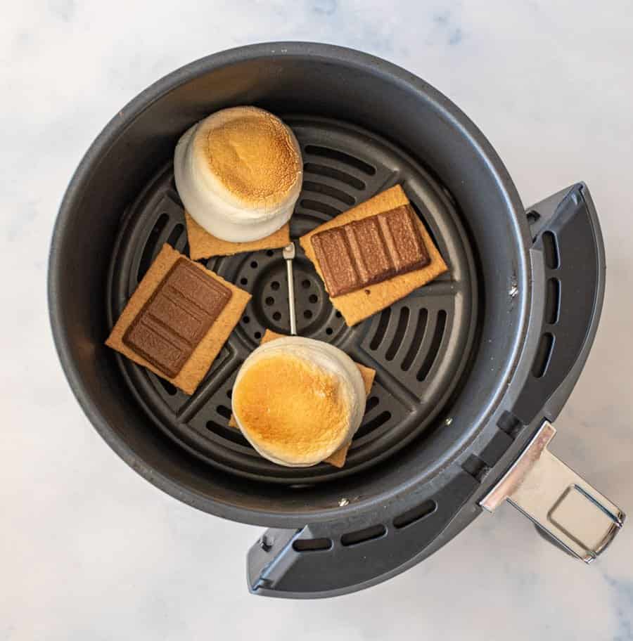 top view of smores cooked inside an air fryer