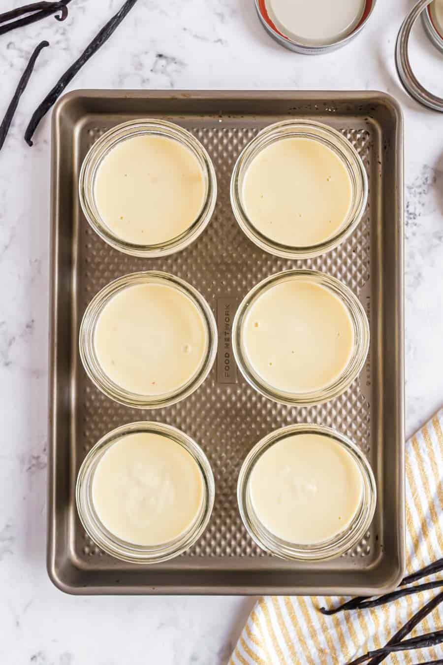 top view of jars of vanilla pudding