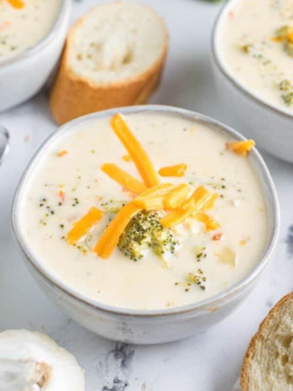 bowl of instant pot broccoli cheese soup