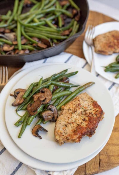 Skillet Pork Chops with Mushrooms and Green Beans — Bless this Mess