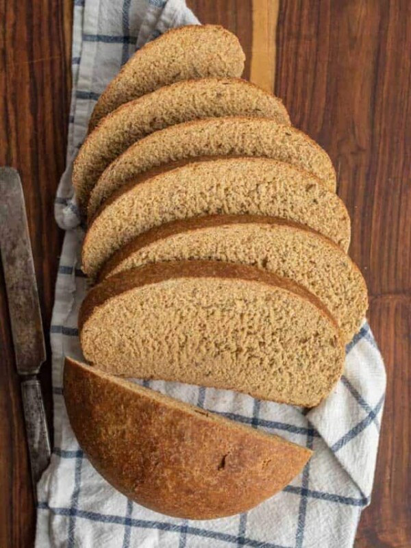 a loaf of rye bread slices