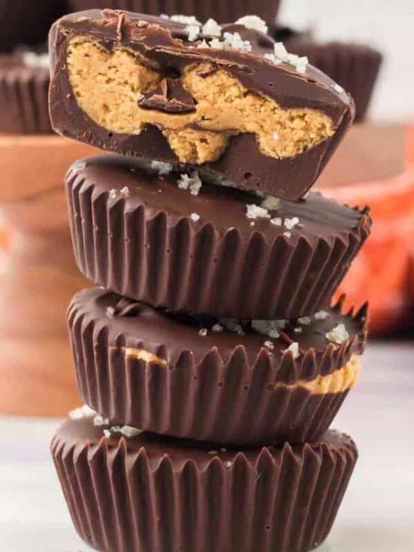 stack of homemade chocolate peanut butter cups