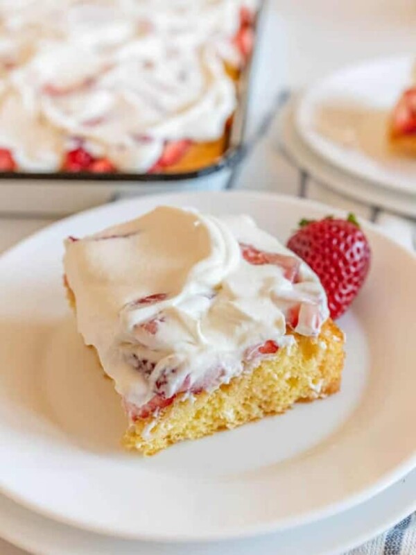 one slice of strawberry shortcake served