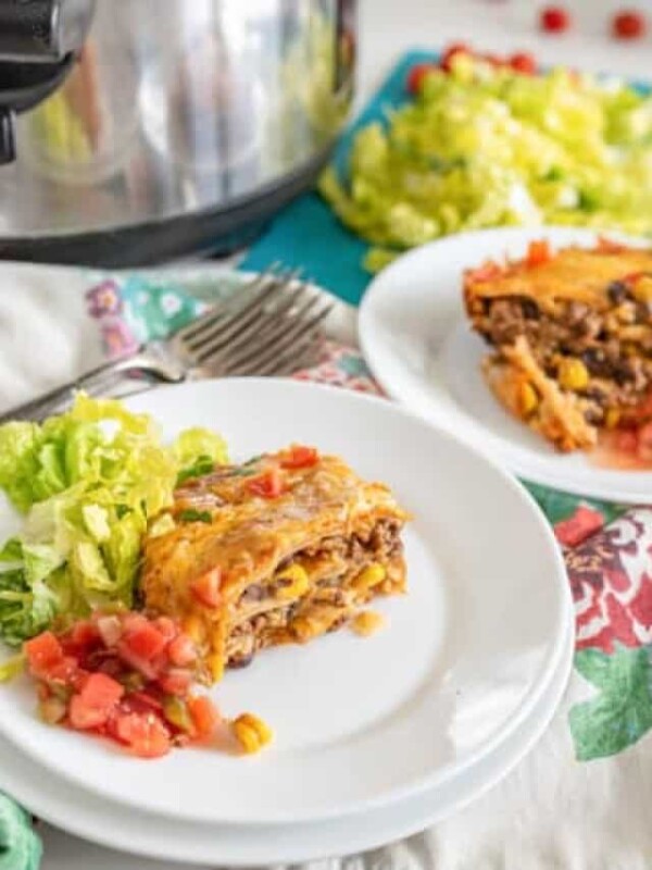 slow cooker enchilada dinner on a plate