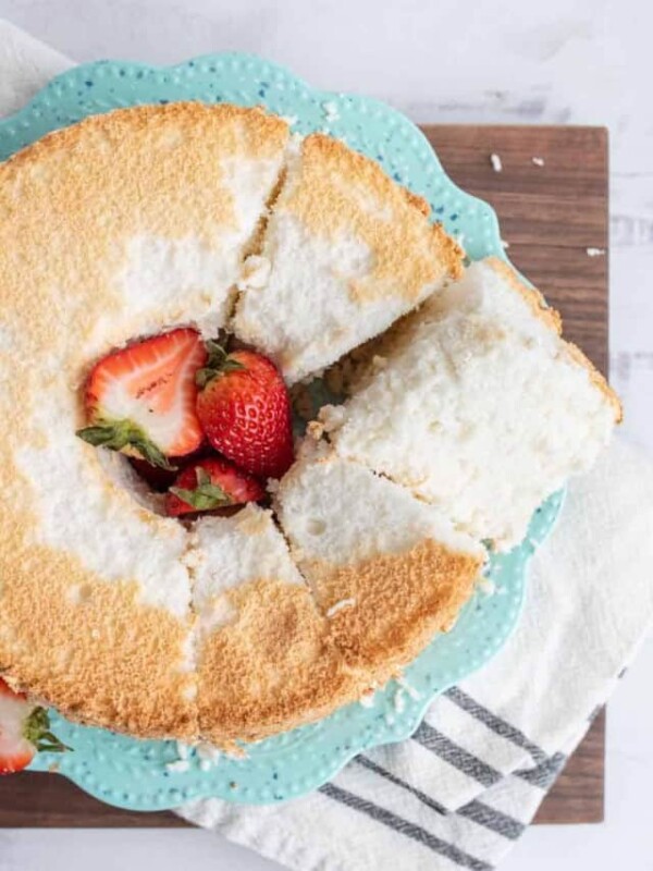 top view of the ring of fluffy angel food cake