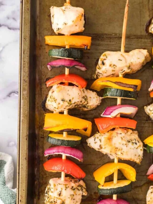 chicken kabobs with skewered chicken zucchini onion and peppers