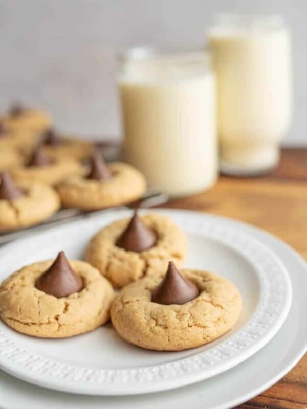 hershey kisses cookies on a white plate