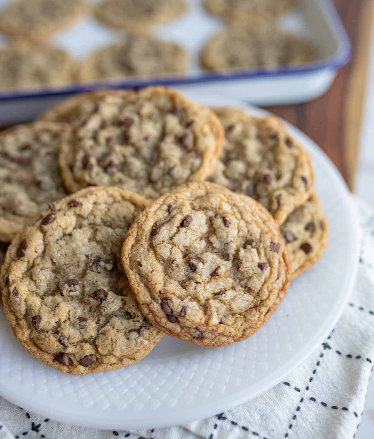 stack of brown butter chocolate chip cookies.