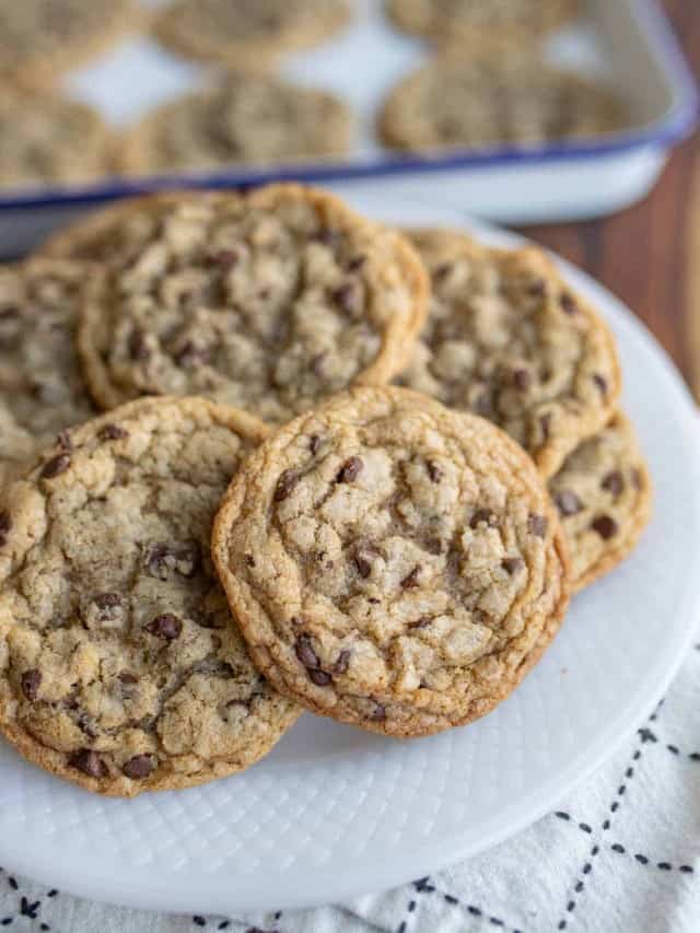 stack of brown butter chocolate chip cookies.