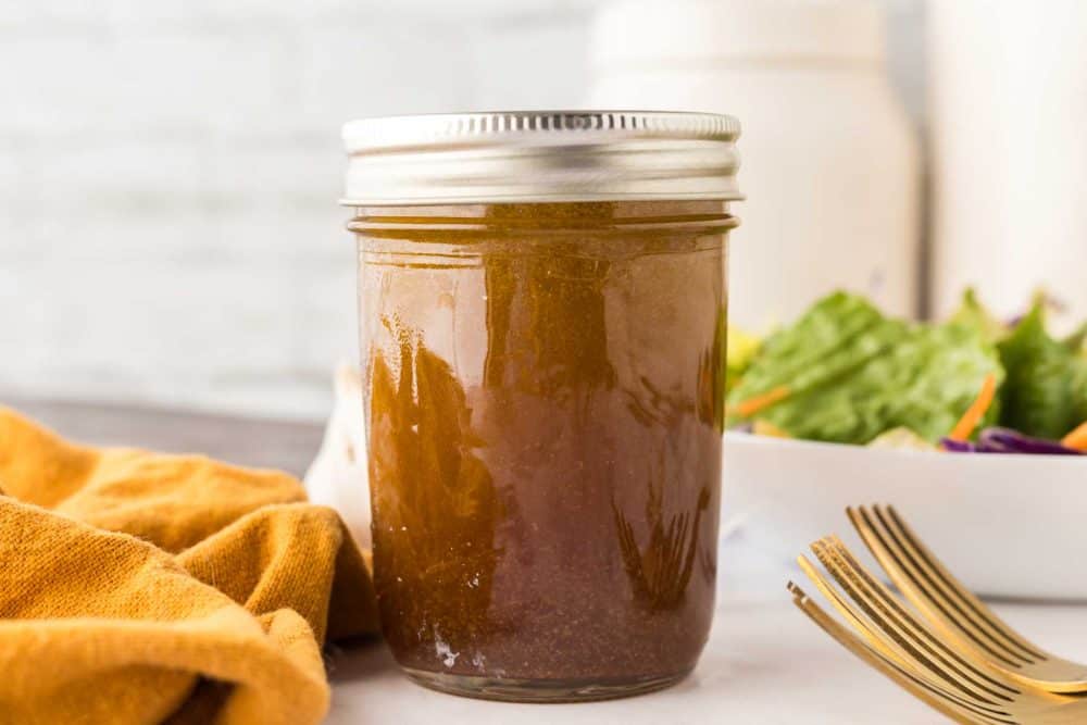 mason jar with asian salad dressing