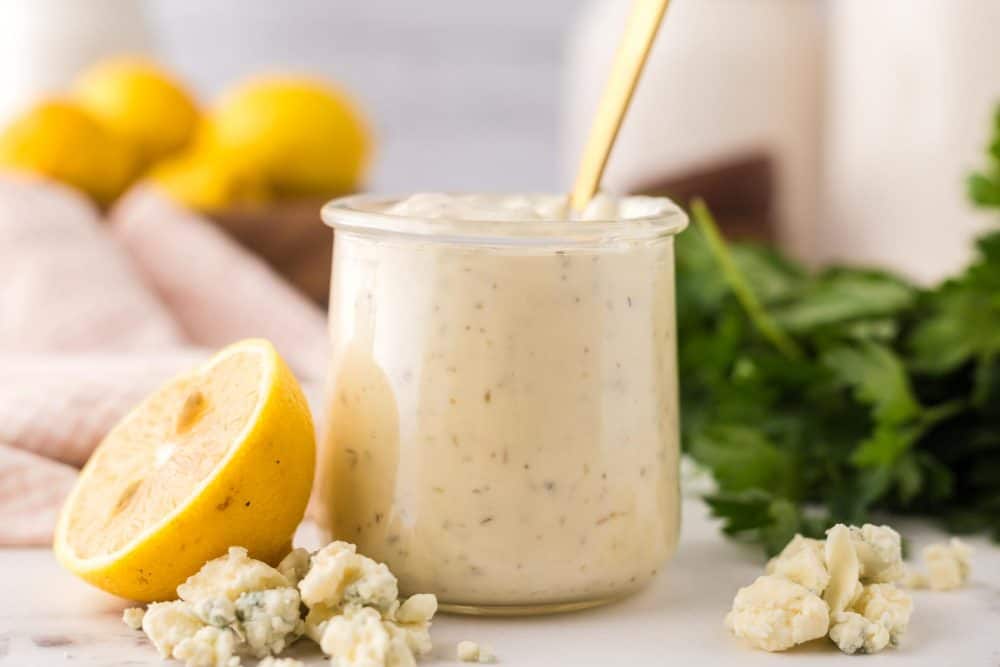 small jar of homemade blue cheese dressing