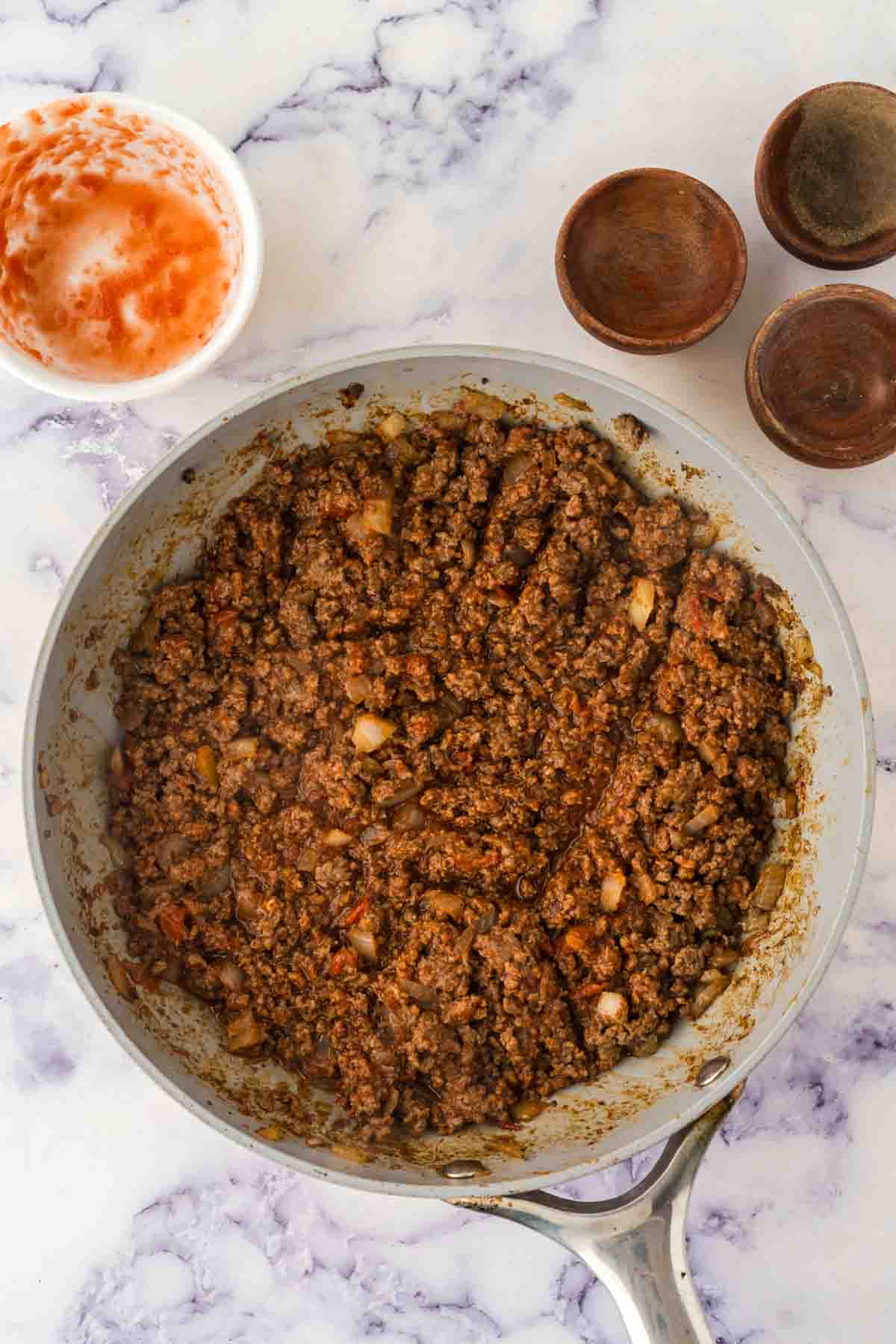 hot dog chili recipe in a pan.