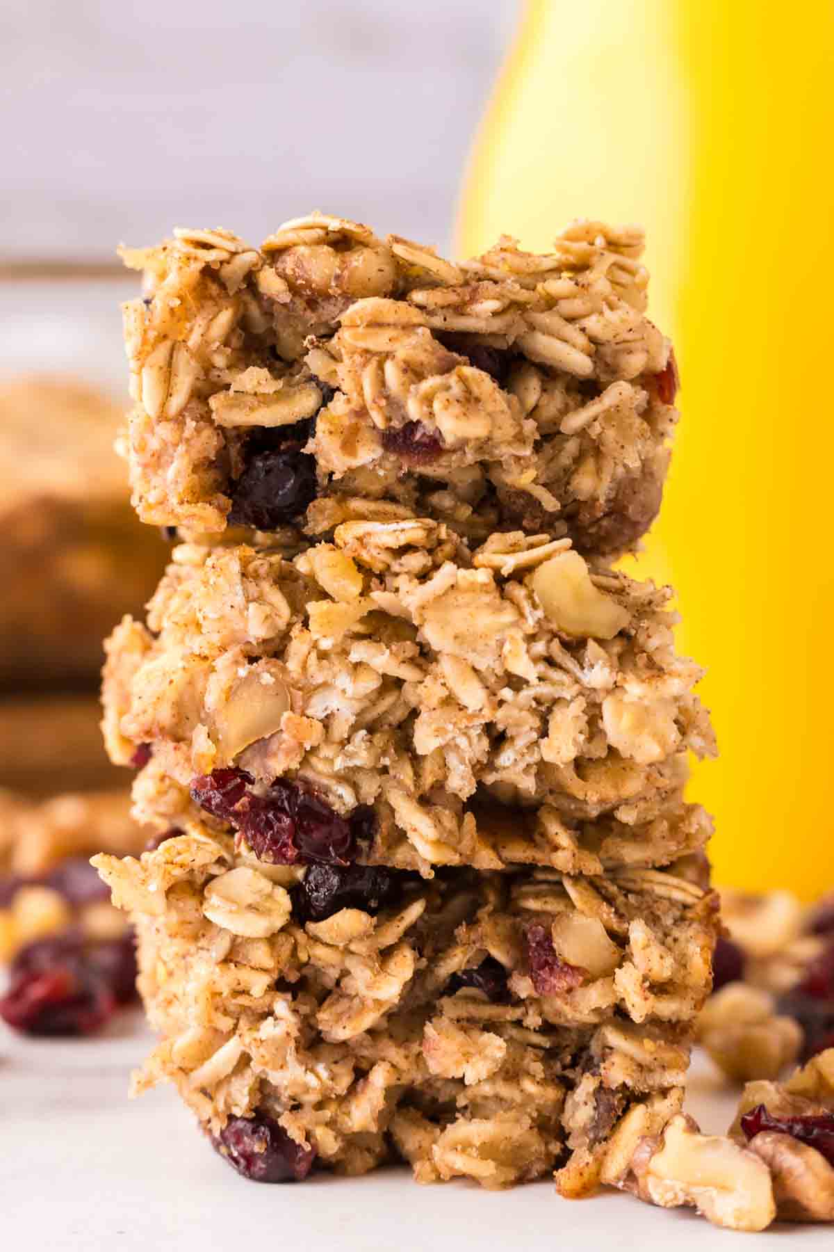 stack of three oat square breakfast bars.