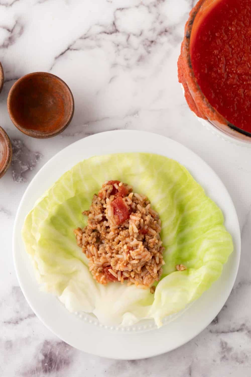 cabbage leaf around meat and rice for inside the cabbage rolls.