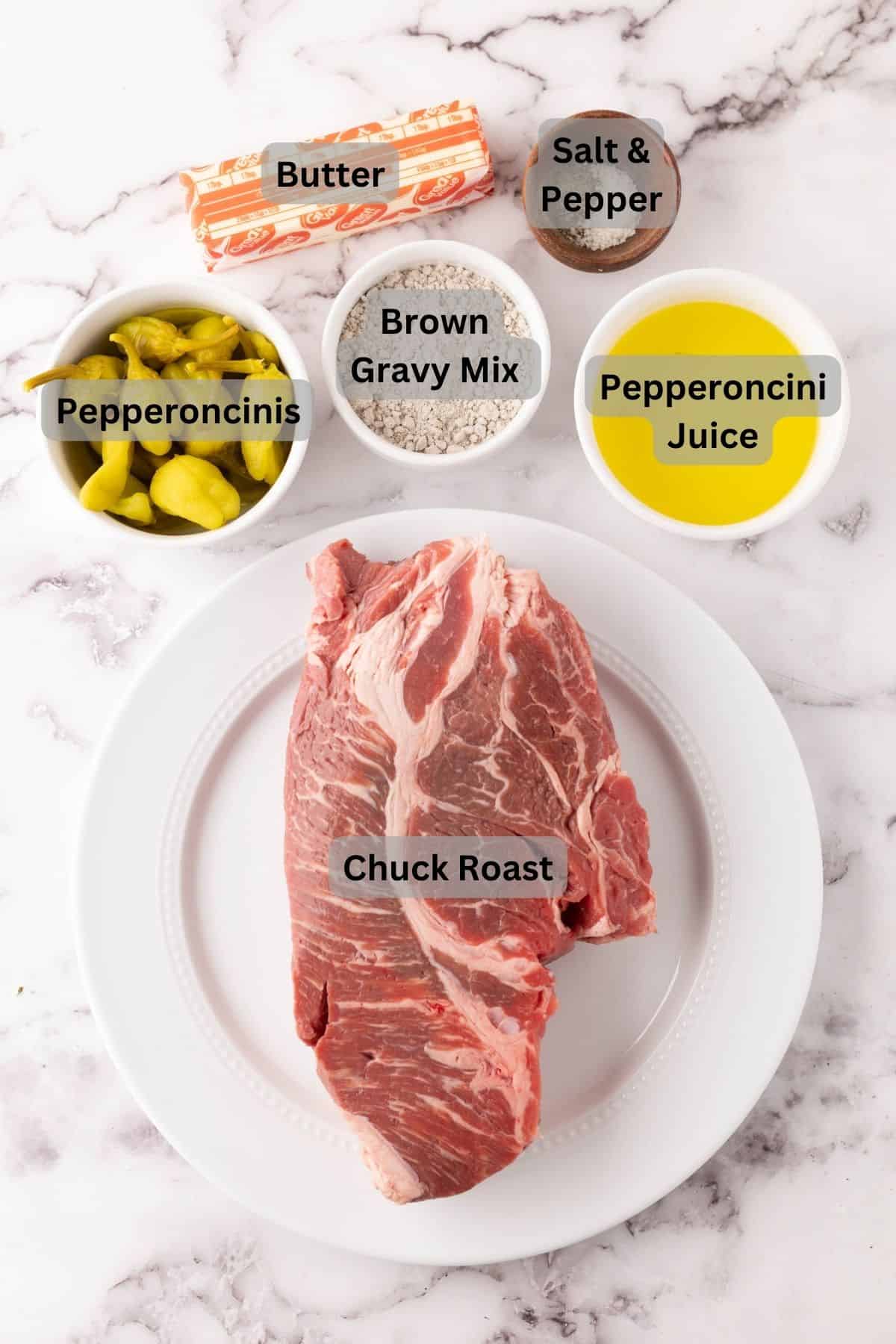 Digitally labeled ingredients for Mississippi pot roast.