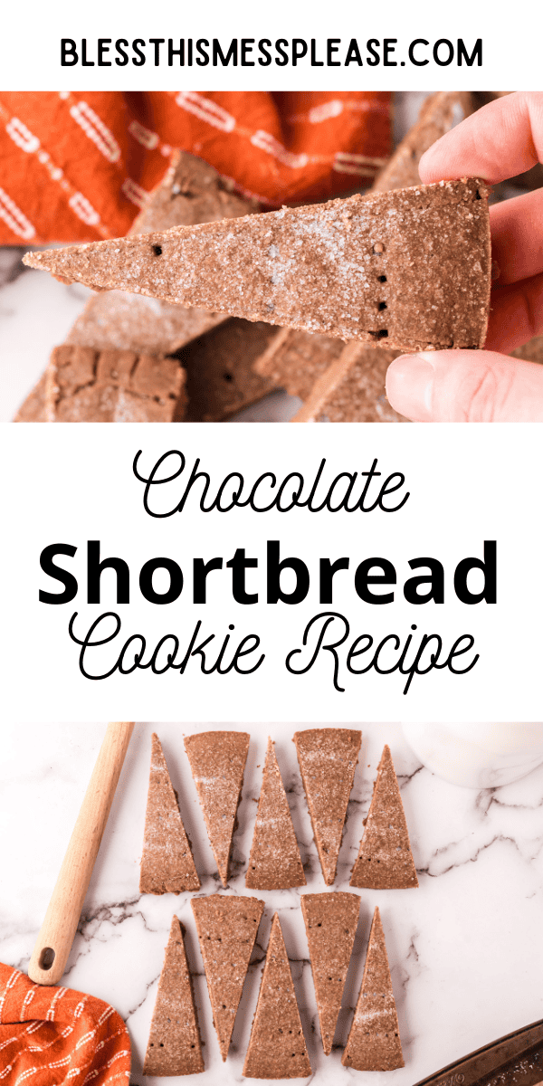 Pinterest pin with text that reads Chocolate Shortbread Cookie Recipe.