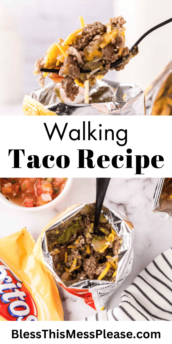 Pinterest pin with text that reads Walking Taco Recipe.