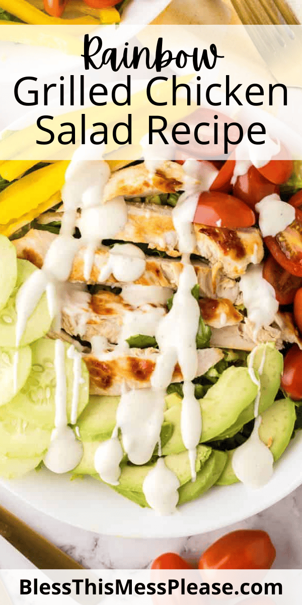 Pinterest pin with text that reads grilled chicken salad recipe.